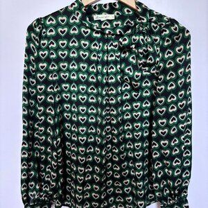 Comme Toi Green Spades/Hearts Print Blouse with Neck Bow